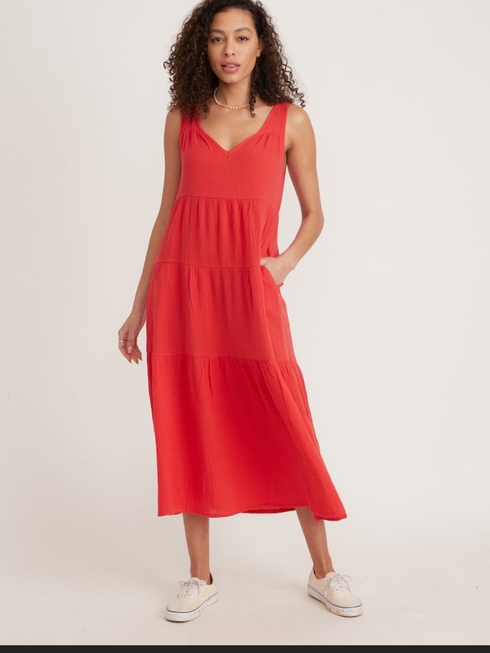 Marine Layer Corinne Double Cloth Maxi Dress, Red